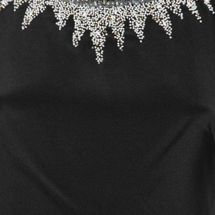 Pre Owned Mikael Aghal Black Silk Embellished Neckline Detail Dress S
