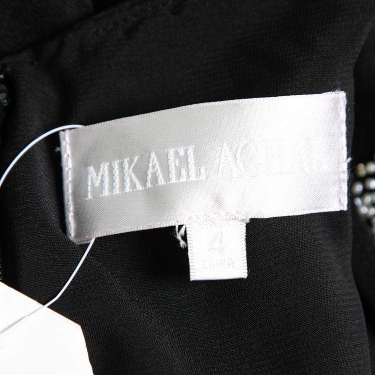 Pre Owned Mikael Aghal Black Silk Embellished Neckline Detail Dress S
