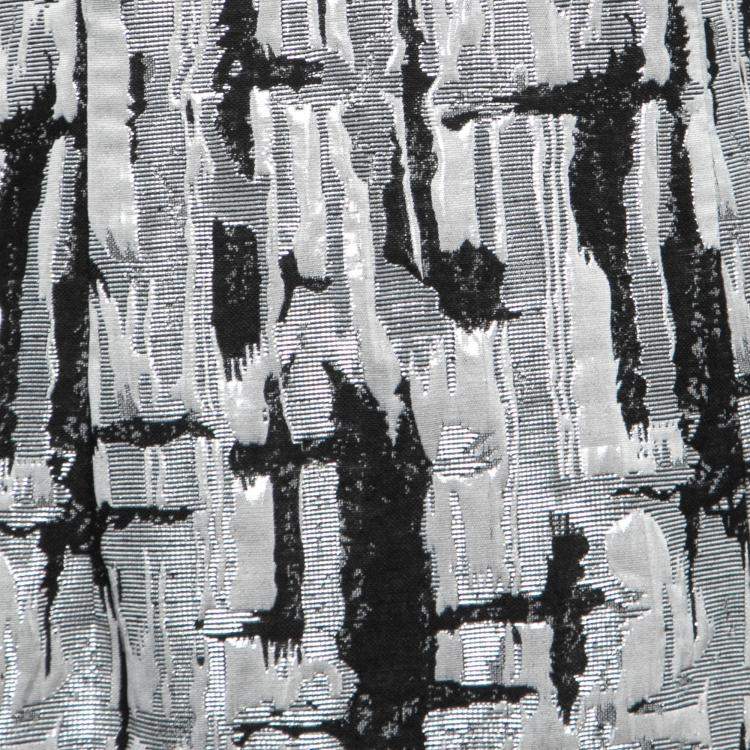 Pre Owned Mikael Aghal Black and Silver Textured Jacquard Dress S 