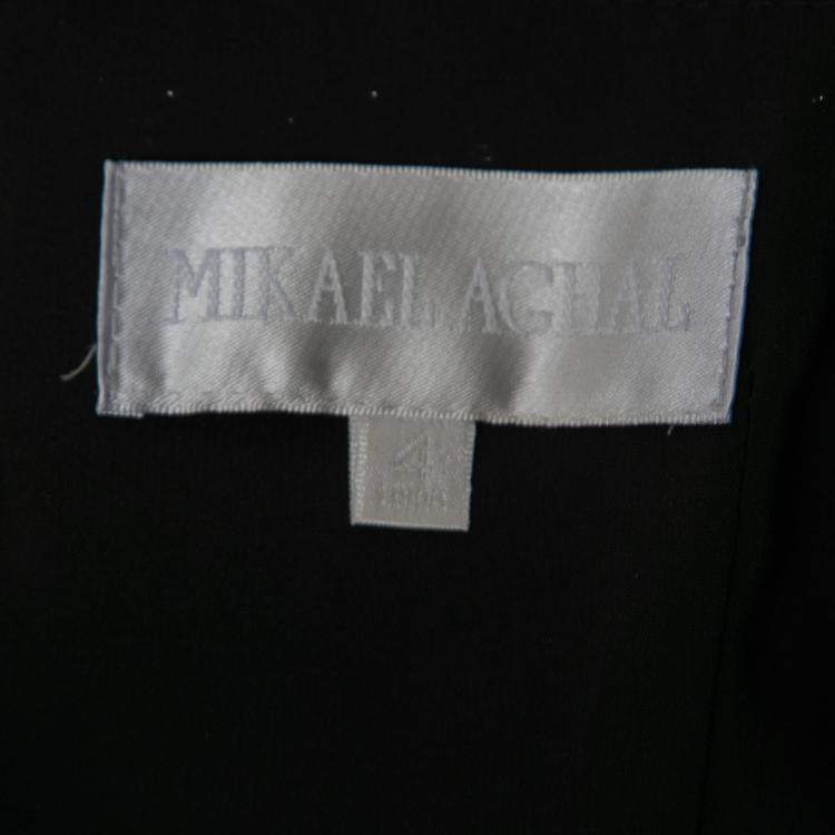 Pre Owned Mikael Aghal Black and Silver Textured Jacquard Dress S 