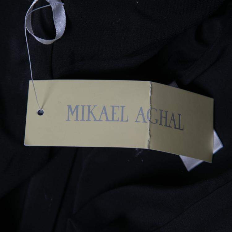 Pre Owned Mikael Aghal Black and Silver Textured Jacquard Dress S 