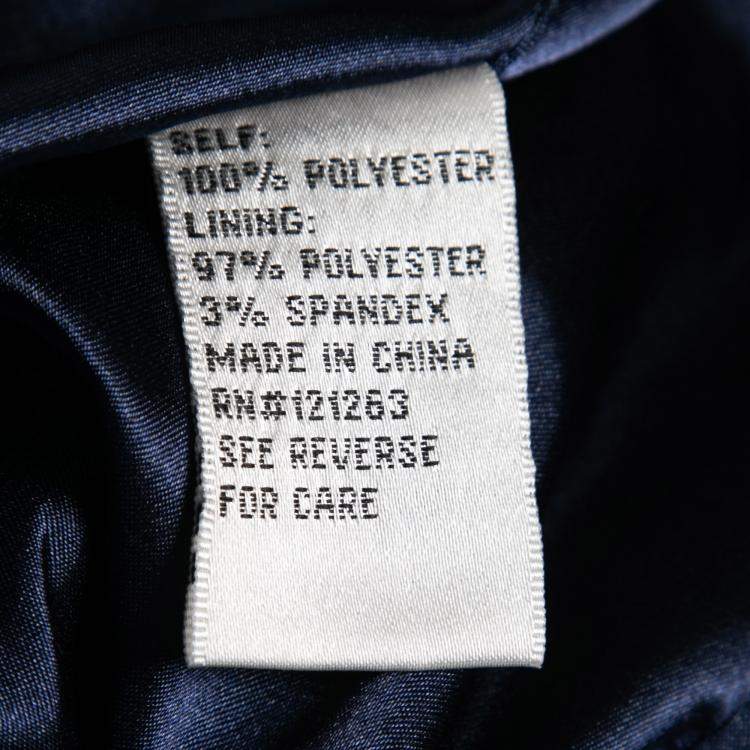Pre Owned Mikael Aghal Navy Blue Rosette Applique Embellished Sheer Yoke Sleeveless Dress S