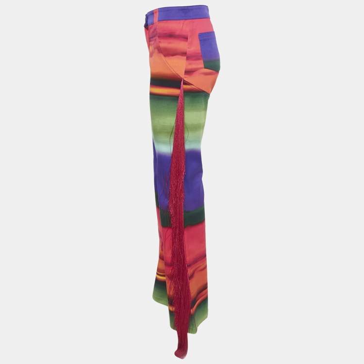 Pre Owned Mirae Multicolor Printed Cotton Fringed Trousers S