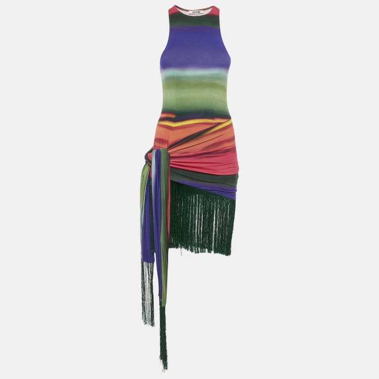 Pre Owned Mirae Multicolor Jersey Fringed Asymmetric Short Dress S