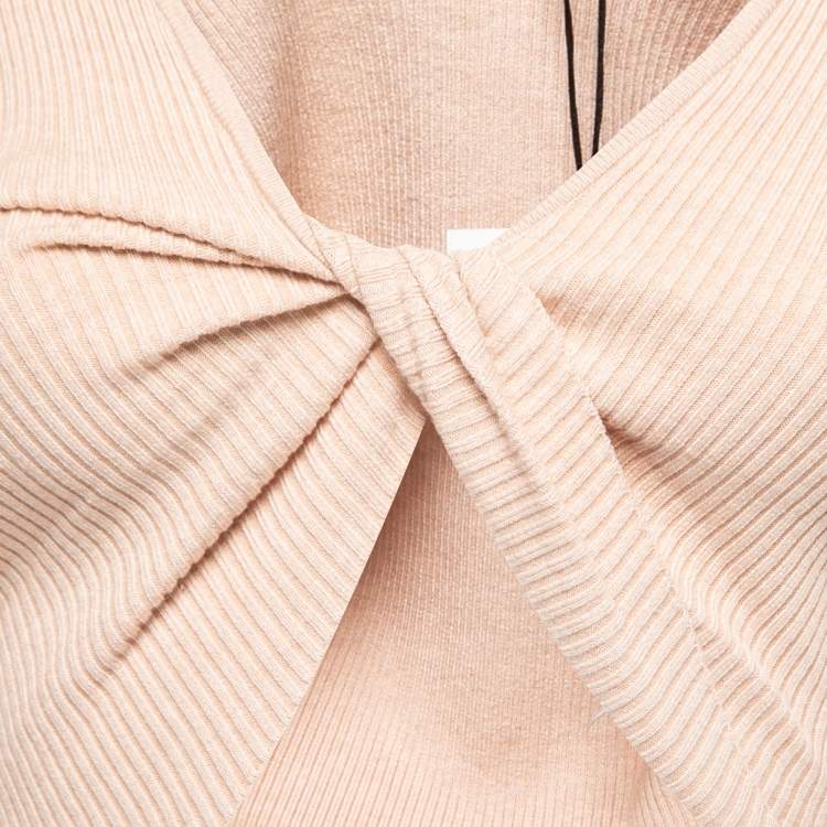 Pre Owned Misha Beige Ribbed Knit Knotted Cropped Top XS