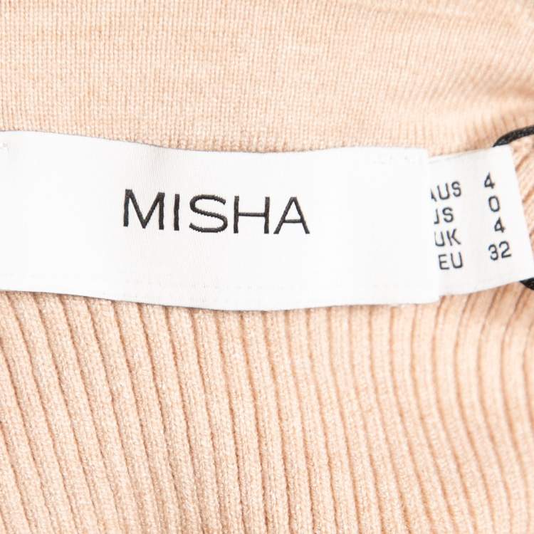 Pre Owned Misha Beige Ribbed Knit Knotted Cropped Top XS