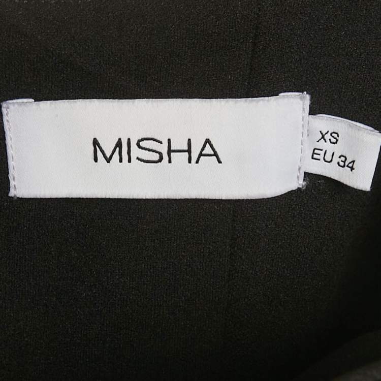 مملوكة مسبقًا Misha Black Stretch Crepe Structured Neck Franka Maxi Dress XS