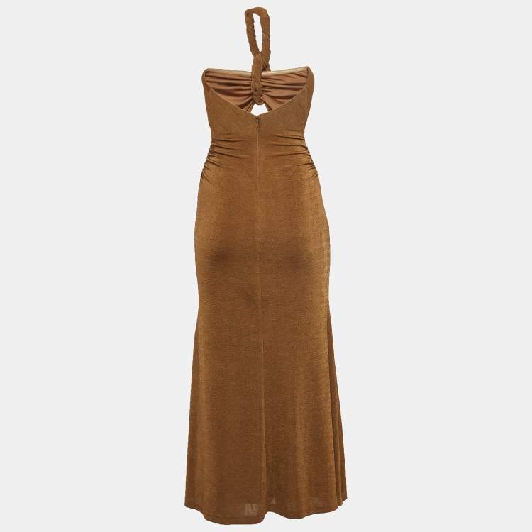 مملوكة مسبقًا Misha Yellow Jersey Cut-Out Detail Ruched Maxi Dress S
