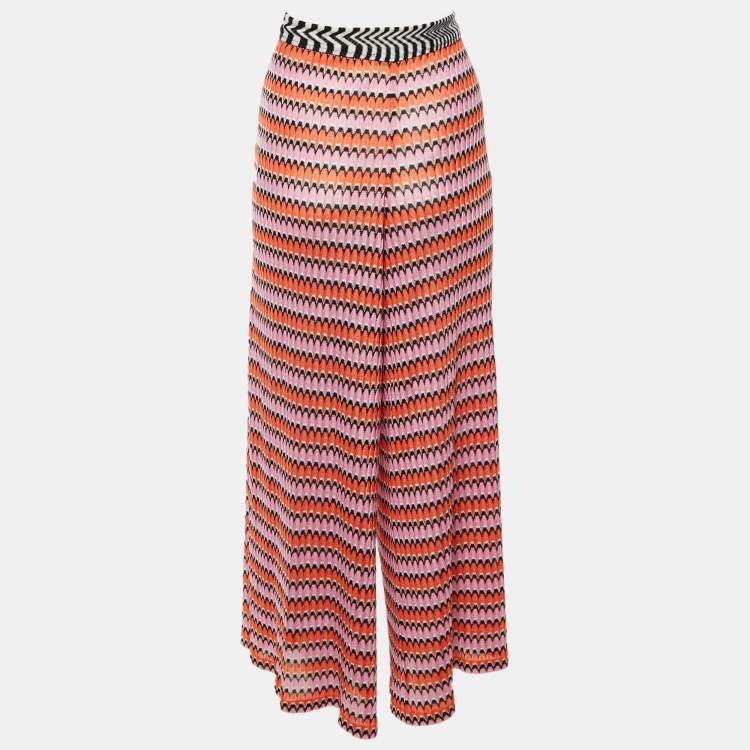 Pre Owned Missoni Mare Pink/Orange Chevron Knit Cover Up Trousers L