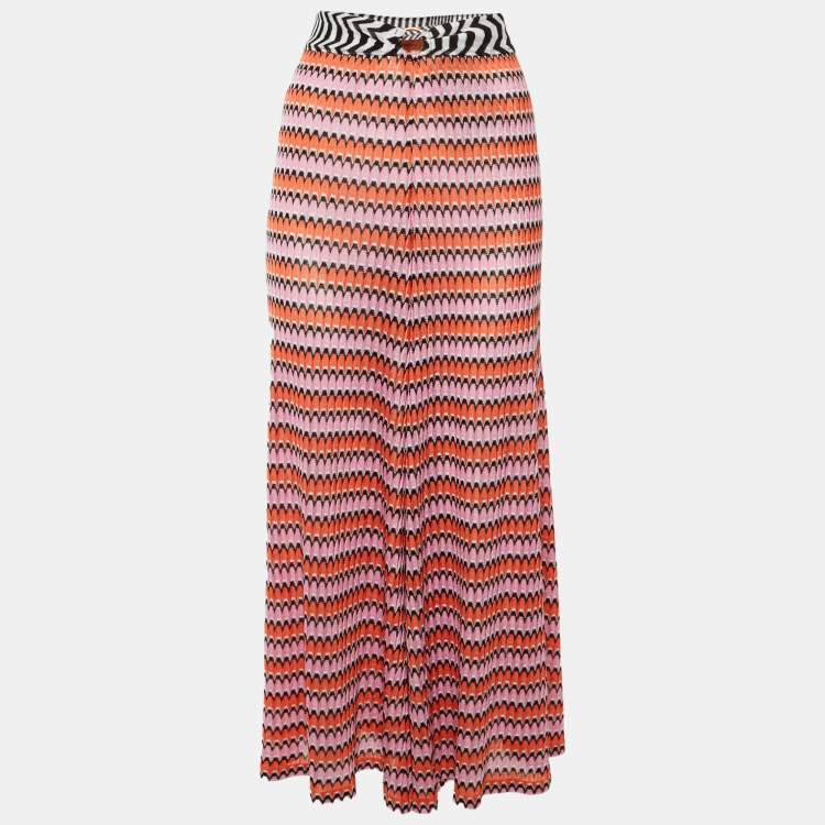 Pre Owned Missoni Mare Pink/Orange Chevron Knit Cover Up Trousers L