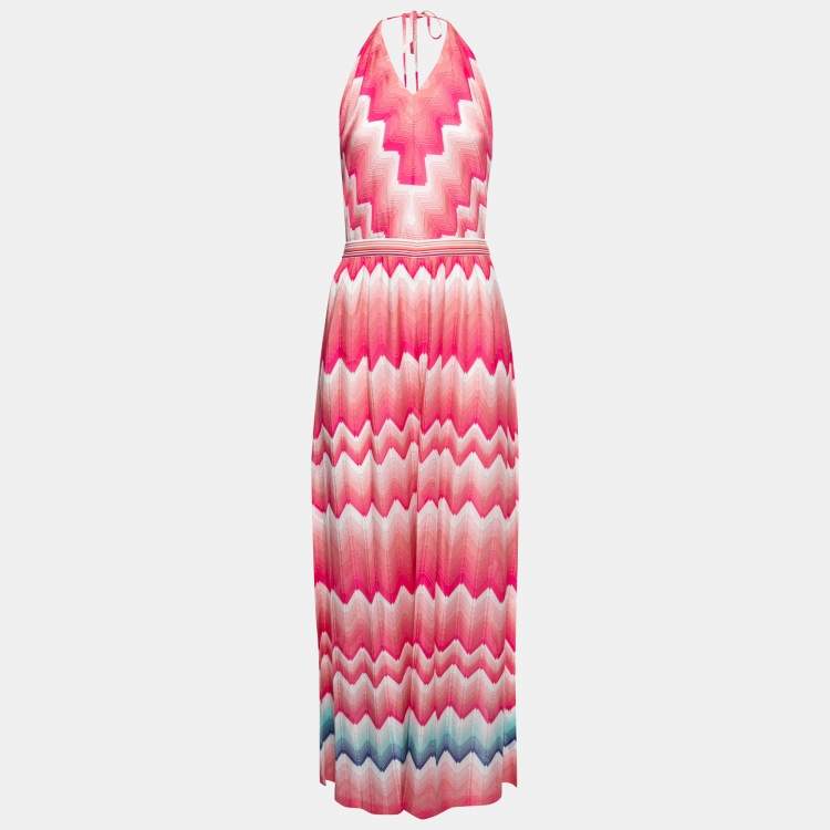 Pre Owned Missoni Mare Pink Patterned Knit Halter Neck Jumpsuit M