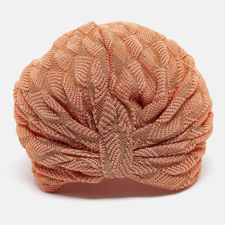 Pre Owned Missoni Light Orange Lurex Knit Turban 