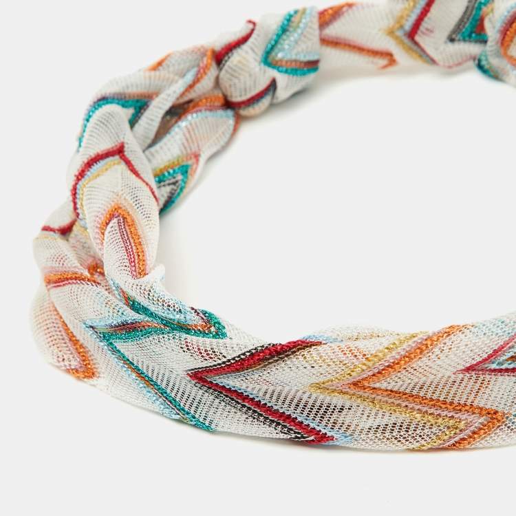 Pre Owned Missoni Mare White Chevron Lurex Knit Headband