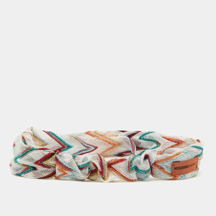 Pre Owned Missoni Mare White Chevron Lurex Knit Headband