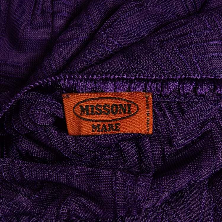Pre Owned Missoni Mare Purple Chevron Pattern Knit Fringed Maxi Cover Up Dress M