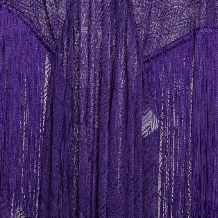 Pre Owned Missoni Mare Purple Chevron Pattern Knit Fringed Maxi Cover Up Dress M