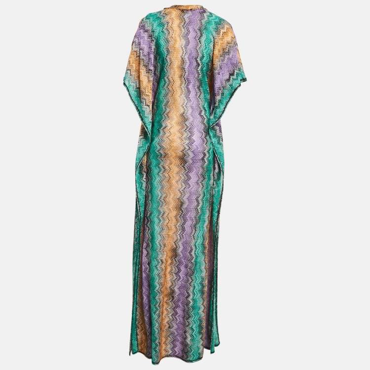 Pre Owned Missoni Mare Multicolor Chevron Pattern Lurex Knit Cover-Up Maxi Dress M