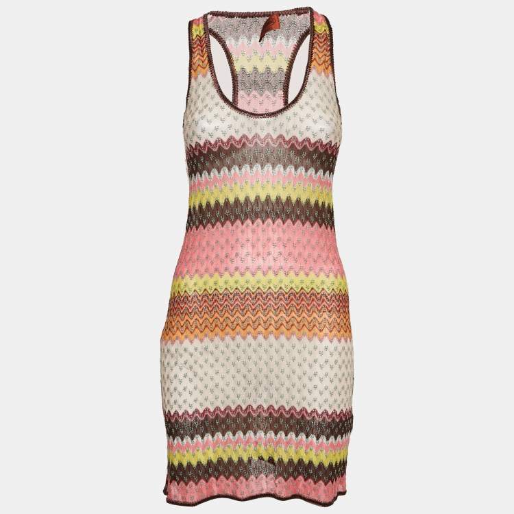 Pre Owned Missoni Mare Multicolor Chevron Lurex Knit Sheer Cover-Up Mini Dress S