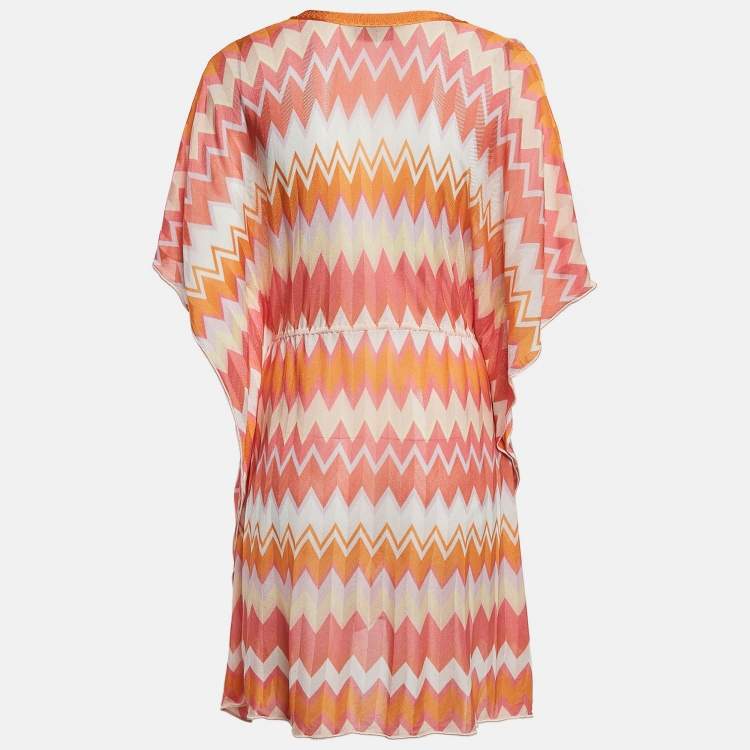 Pre Owned Missoni Mare Orange Chevron Knit Drawstring Cover-Up Kaftan Dress S