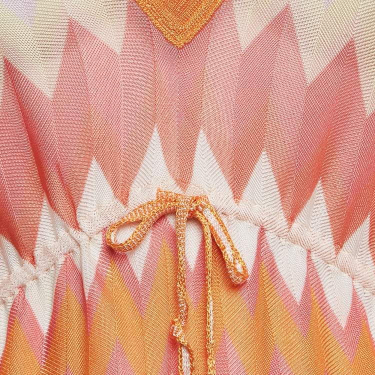 Pre Owned Missoni Mare Orange Chevron Knit Drawstring Cover-Up Kaftan Dress S