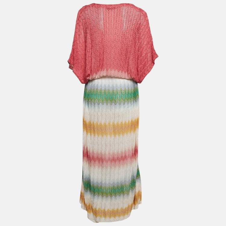 Pre Owned Missoni Mare Multicolor Chevron Lurex Knit Cover-Up Maxi Kaftan Dress S