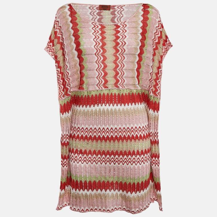 Pre Owned Missoni Mare Pink/Red Pointelle Lurex Knit Cover-Up Mini Dress M