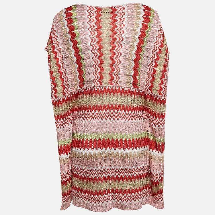 Pre Owned Missoni Mare Pink/Red Pointelle Lurex Knit Cover-Up Mini Dress M