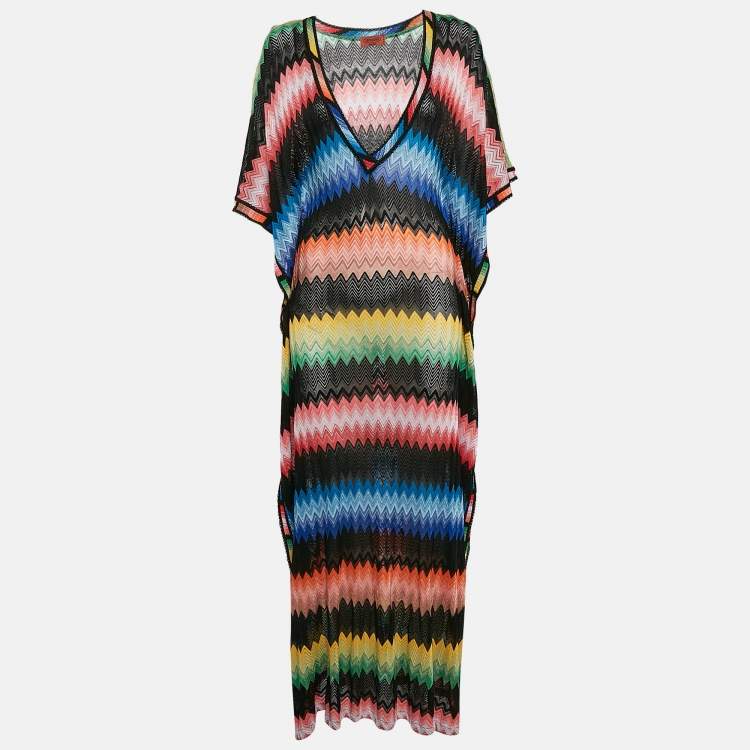 Pre Owned Missoni Mare Multicolor Chevron Knit Cover-Up Maxi Kaftan Dress S