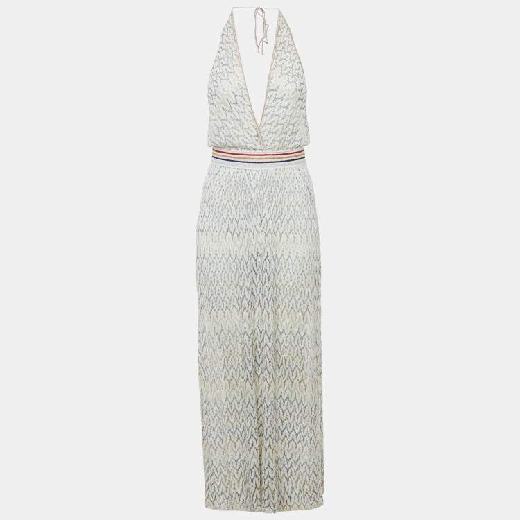 Pre Owned Missoni Mare White Lurex Patterned Knit Halter Neck Jumpsuit S