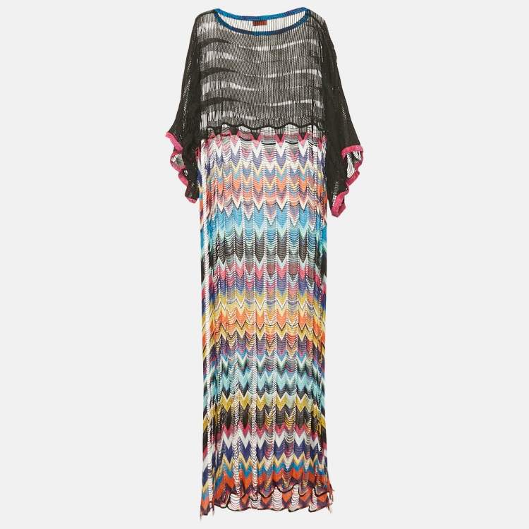 Pre Owned Missoni Mare Multicolor Patterned Knit Fringed Cover-Up Long Dress S