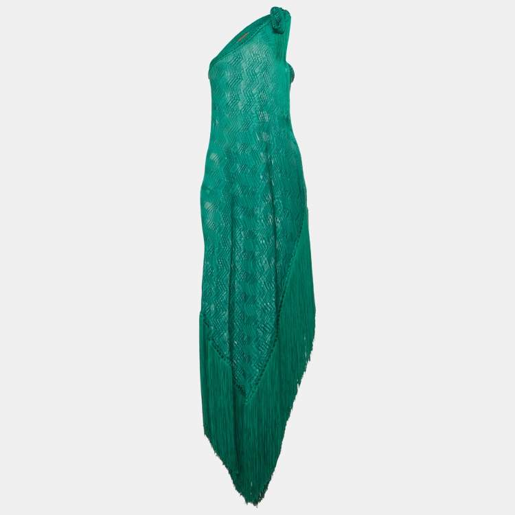 Pre Owned Missoni Mare Green Patterned Knit One Shoulder Cover-Up Dress S
