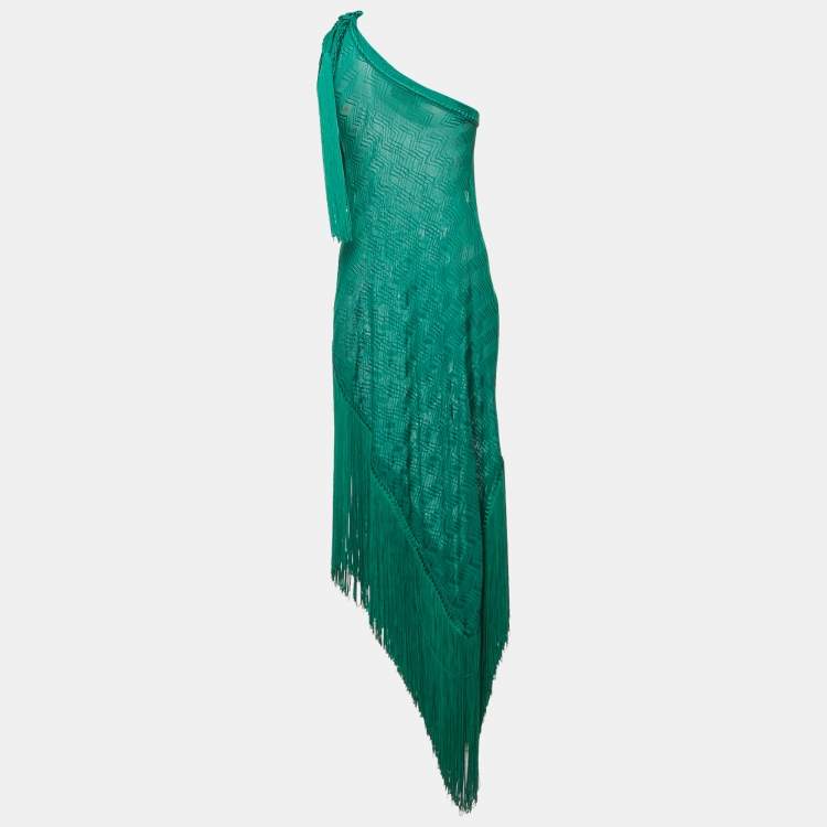 Pre Owned Missoni Mare Green Patterned Knit One Shoulder Cover-Up Dress S
