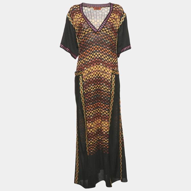 مملوكة مسبقًا Missoni Mare Black/Multicolor Patterned Knit Cover-Up Maxi Dress M
