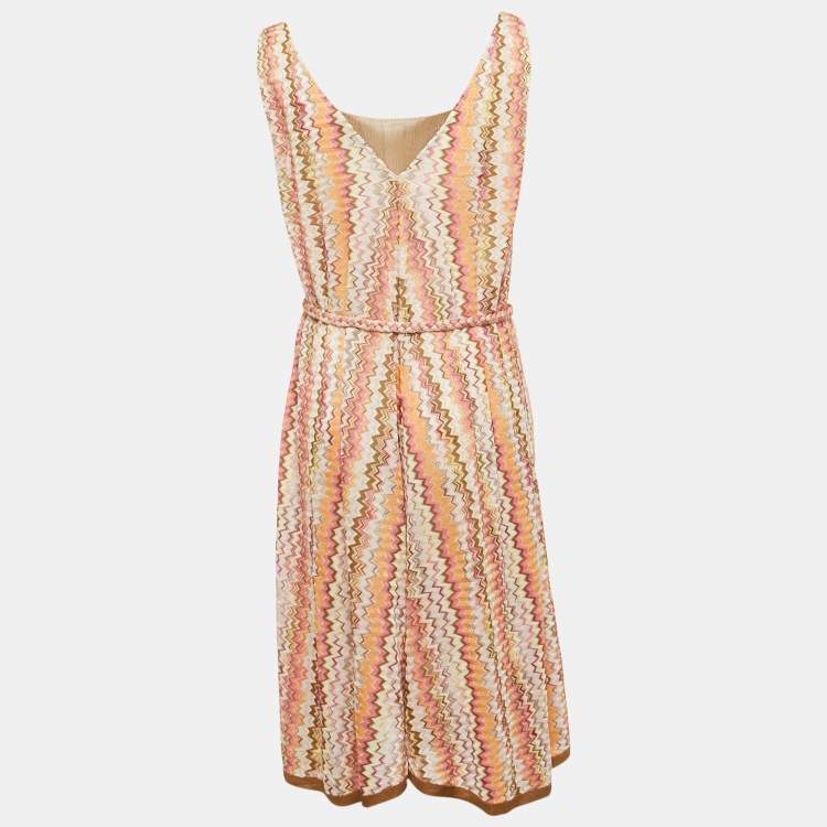 Pre Owned Missoni Mare Pink/Brown Zig-Zag Knit Cover-Up Dress M