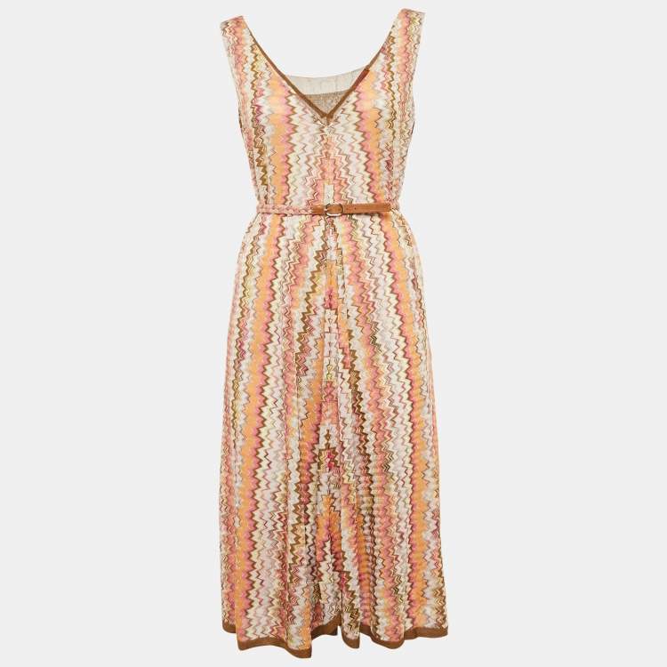 Pre Owned Missoni Mare Pink/Brown Zig-Zag Knit Cover-Up Dress M