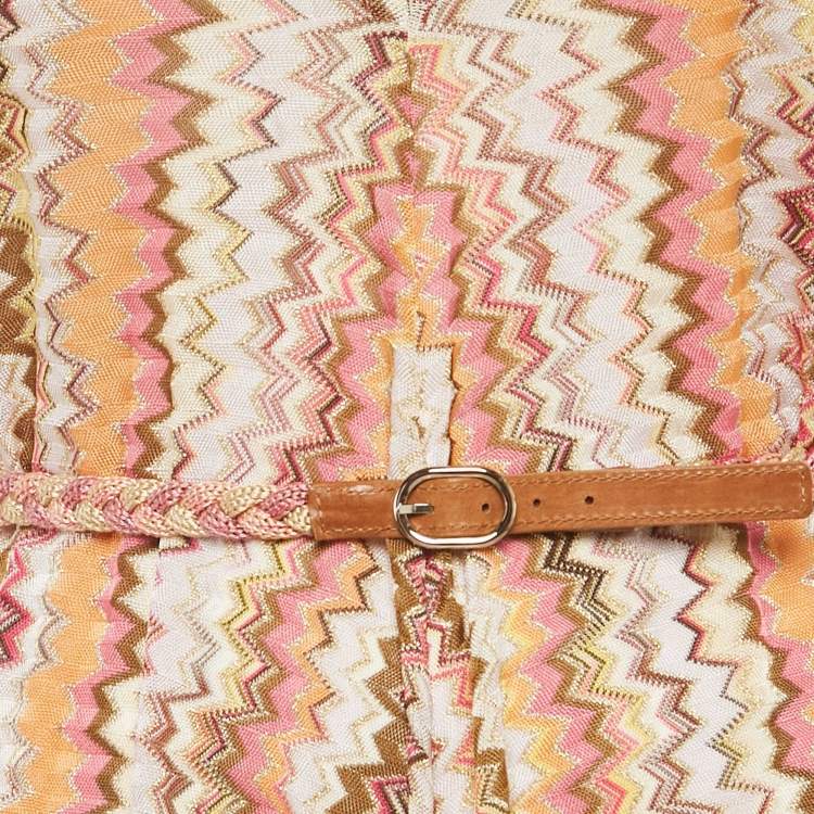 Pre Owned Missoni Mare Pink/Brown Zig-Zag Knit Cover-Up Dress M