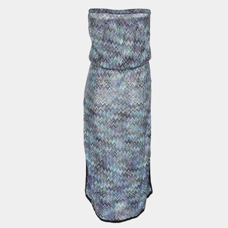 Pre Owned Missoni Mare Blue Zig Zag Rib knit Midi Dress M