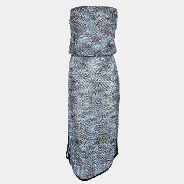 Pre Owned Missoni Mare Blue Zig Zag Rib knit Midi Dress M