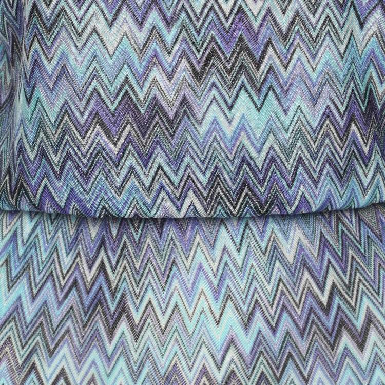 Pre Owned Missoni Mare Blue Zig Zag Rib knit Midi Dress M