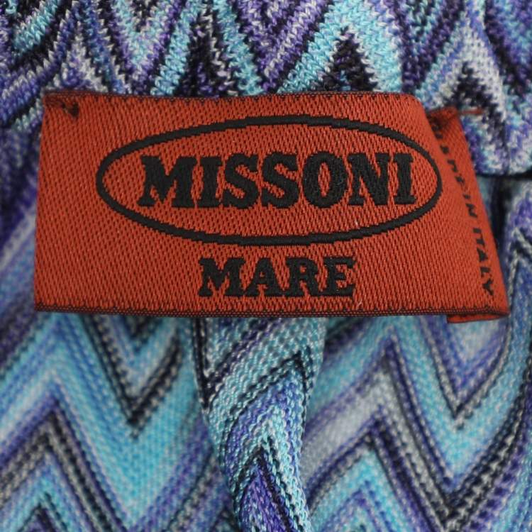 Pre Owned Missoni Mare Blue Zig Zag Rib knit Midi Dress M