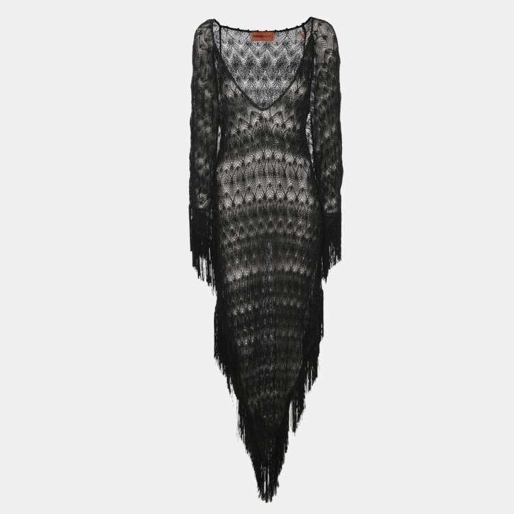 Pre Owned Missoni Mare Black Lace Fringe Long Sleeve Tunic S