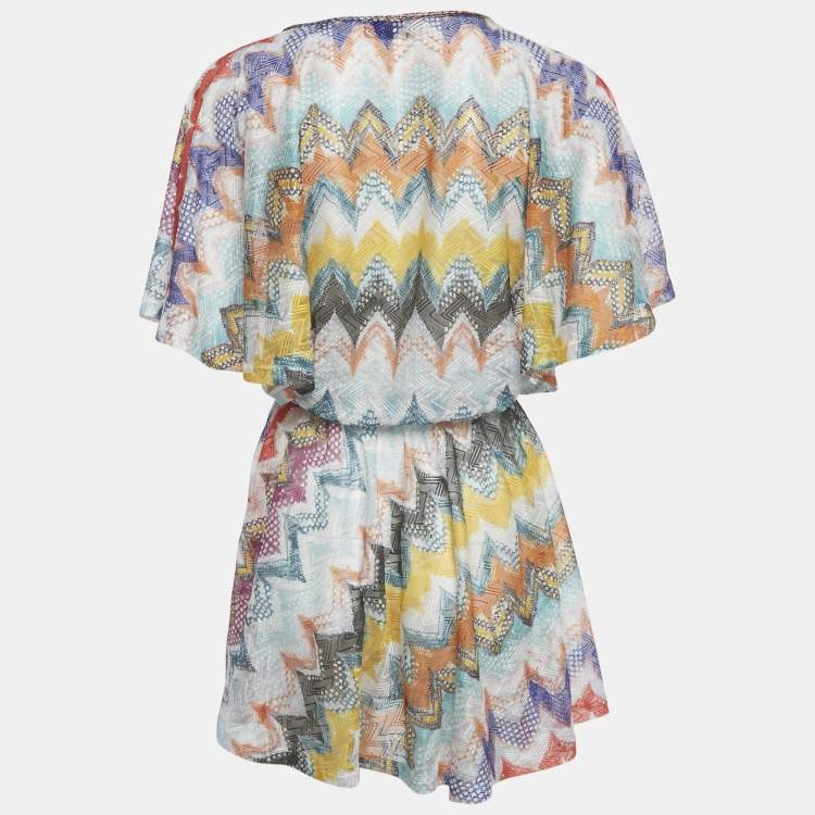 Pre Owned Missoni Mare Multicolor Zig Zag Knit Crisscross Detail Cover -Up Dress S