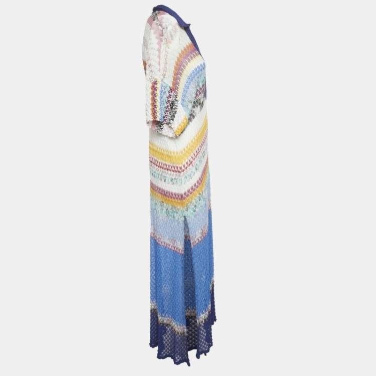 Pre Owned Missoni Mare Multicolor Patterned Knit Sheer Slit Detail Long Dress S