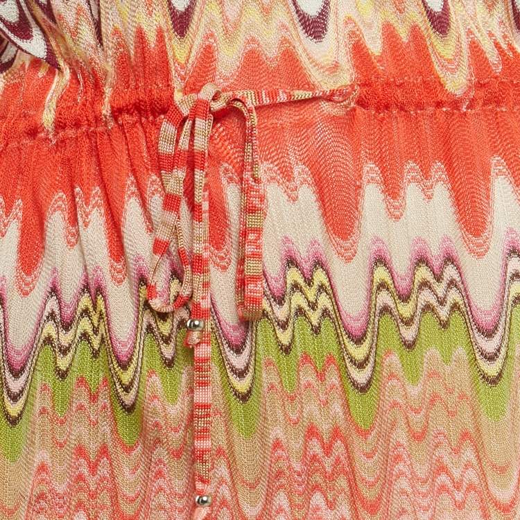 Pre Owned Missoni Mare Multicolor Patterned Knit Tie Detail Side Slit Tunic M