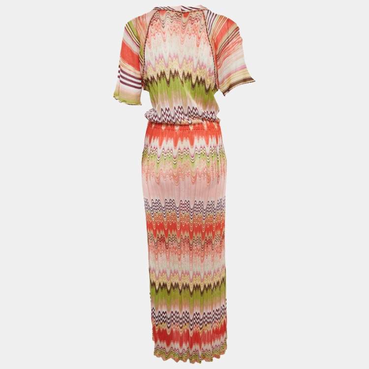 Pre Owned Missoni Mare Multicolor Patterned Knit Tie Detail Side Slit Tunic M
