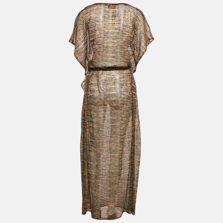 Pre Owned Missoni Mare Brown Lurex Knit Patterned Slit Detail Maxi Dress M