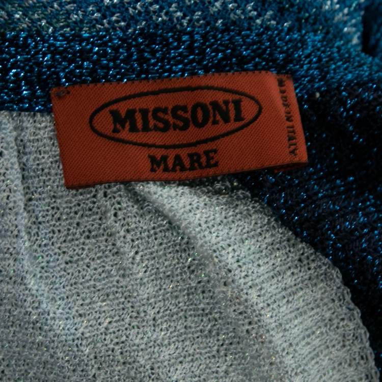 Pre Owned Missoni Mare Blue Striped Pattern Lurex Knit Wrap Skirt One Size