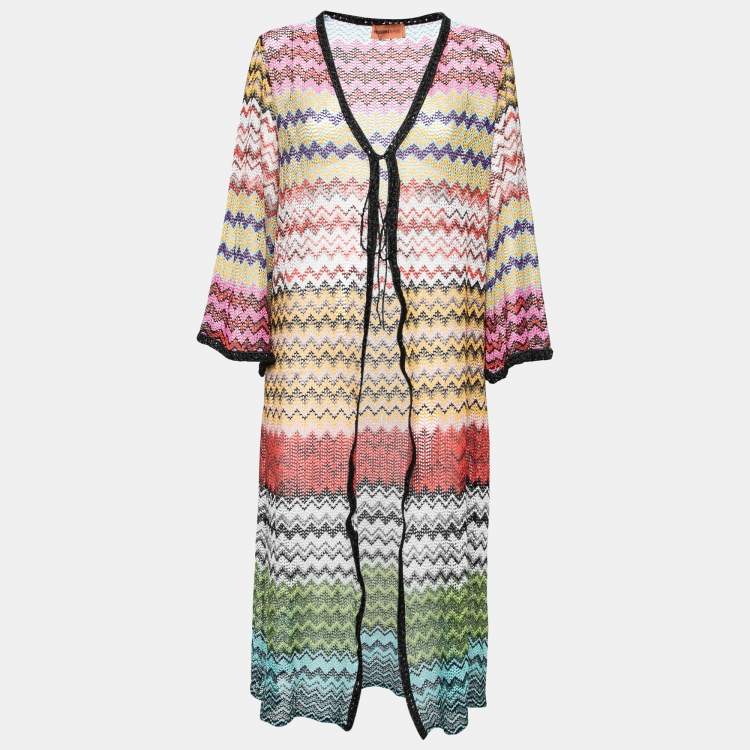 Pre Owned Missoni Mare Multicolor Chevron Pattern Lurex Knit Front Tie Robe M