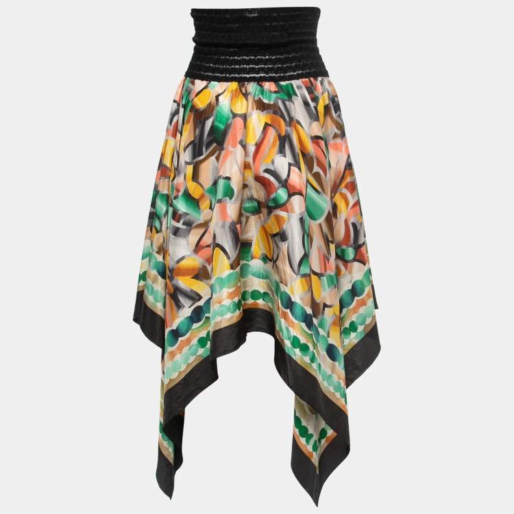 Pre Owned Missoni Mare Multicolor Printed Silk Handkerchief Hem Skirt M