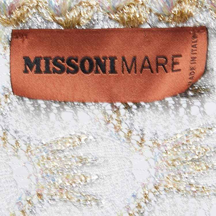 Pre Owned Missoni Mare White Lurex Knit Front Tie Long Sleeve Slit Maxi Dress M